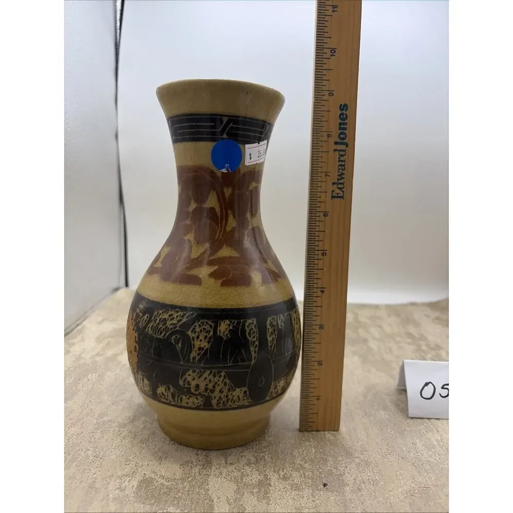 Vintage Art Pottery Floral Mexican Folk Art Vase 9” Tall